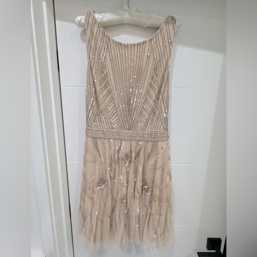 Aidan Mattox Blush Sequin Cocktail Dress Knee length